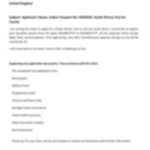 Cover Letter for South Africa Visa from Delhi